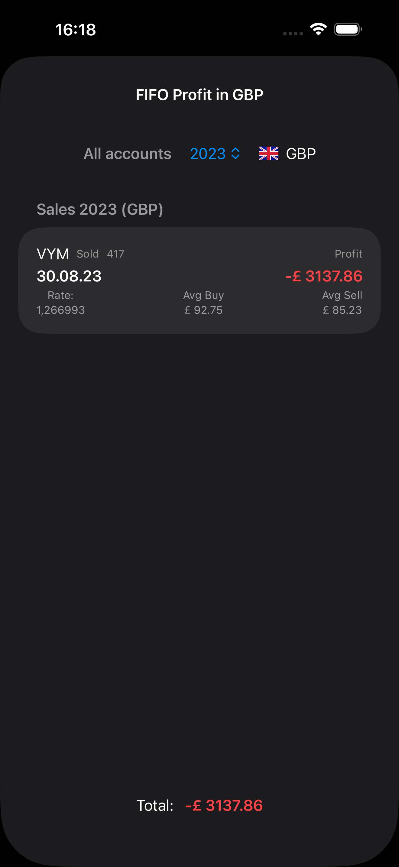 Investment sale result in another period and currency context in Where's Money