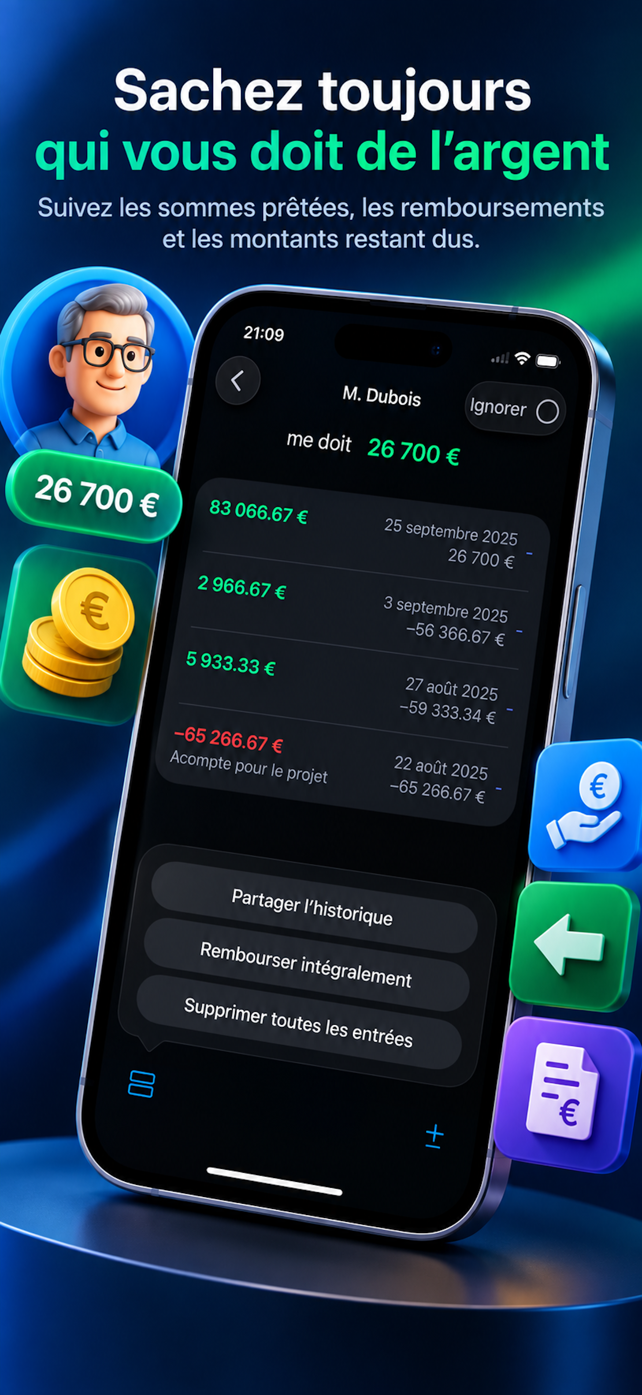 Sommes à recevoir et dettes dans Where's Money