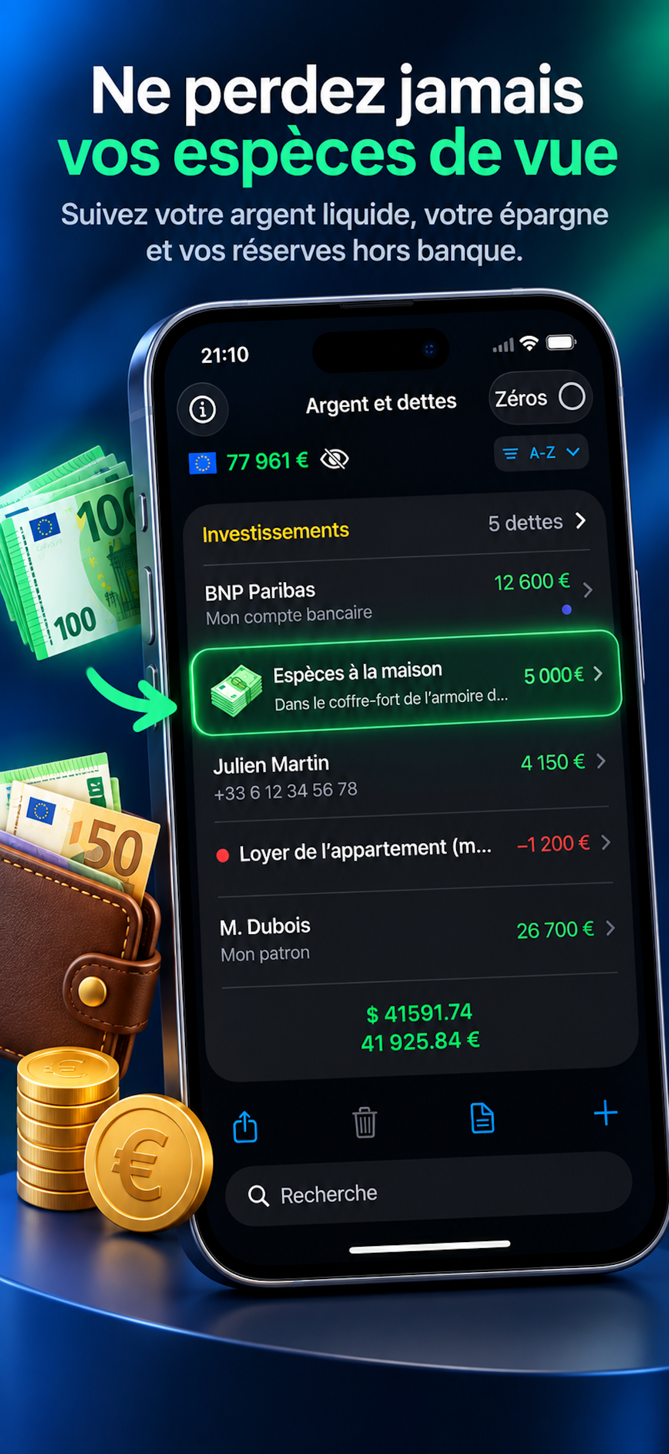 Remboursements partiels et historique d’une dette dans Where's Money