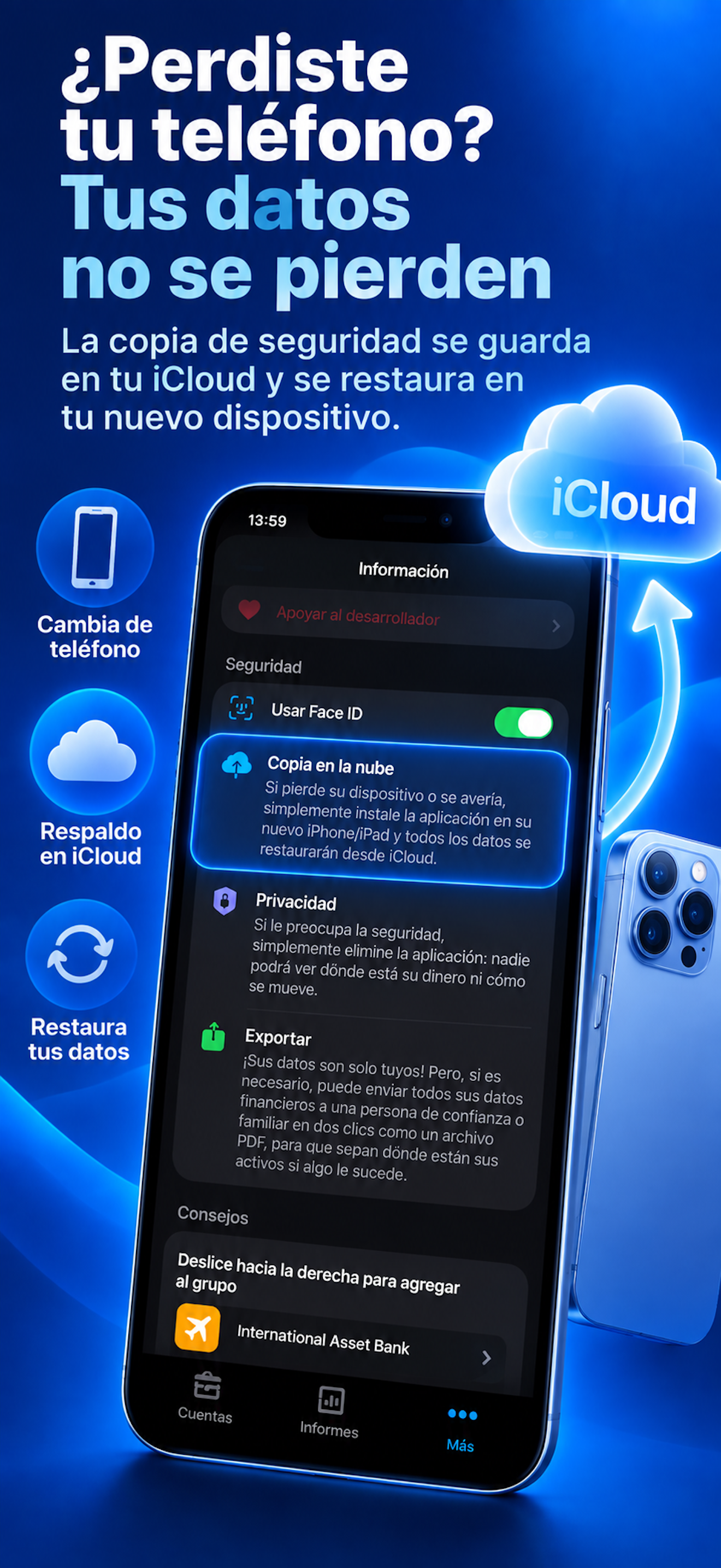 Privacidad e iCloud en Where's Money